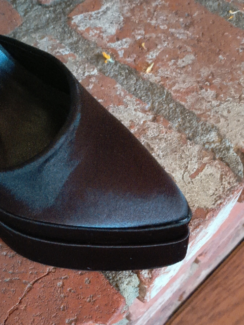 Triple-Strap Black Satin Platform Block Heels - Picture 5 of 11